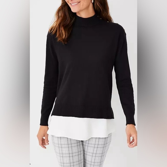 Ann Taylor Mock Neck Button Shoulder Sweater - Picture 1 of 6